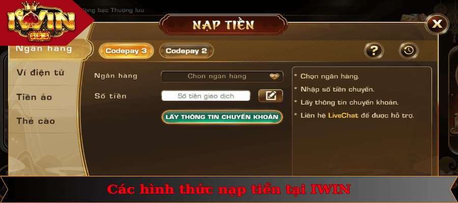 Nạp Tiền IWIN 1 Hình thức nạp tiền tại IWIN