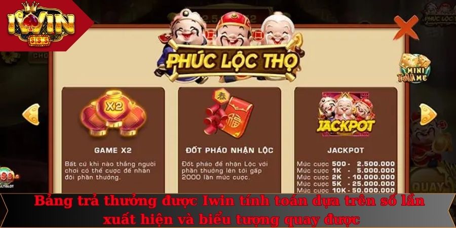Nổ Hũ Phúc Lộc Thọ - Quay Đến Đâu Húp Thưởng Đến Đó 3 Bảng trả thưởng được Iwin tính toán dựa trên số lần xuất hiện và biểu tượng quay được